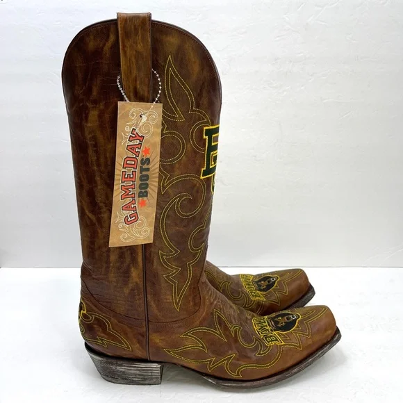 GAMEDAY BOOTS Baylor University Bears Embroidered Cowboy Boots NEW Size 10 Brown